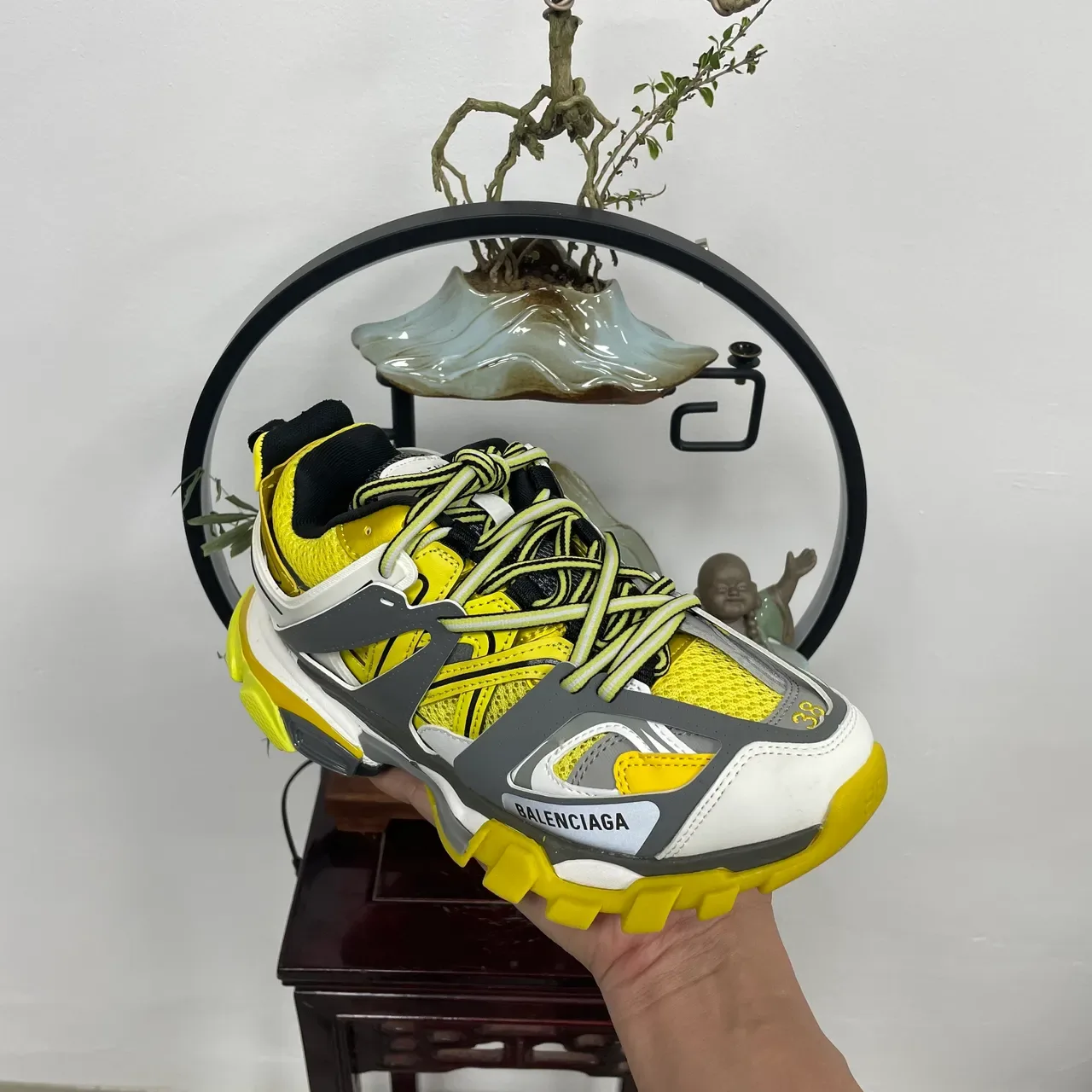 Balenciaga Chaussures Chunky Semelle Jaune Gris Cage Overlay 2