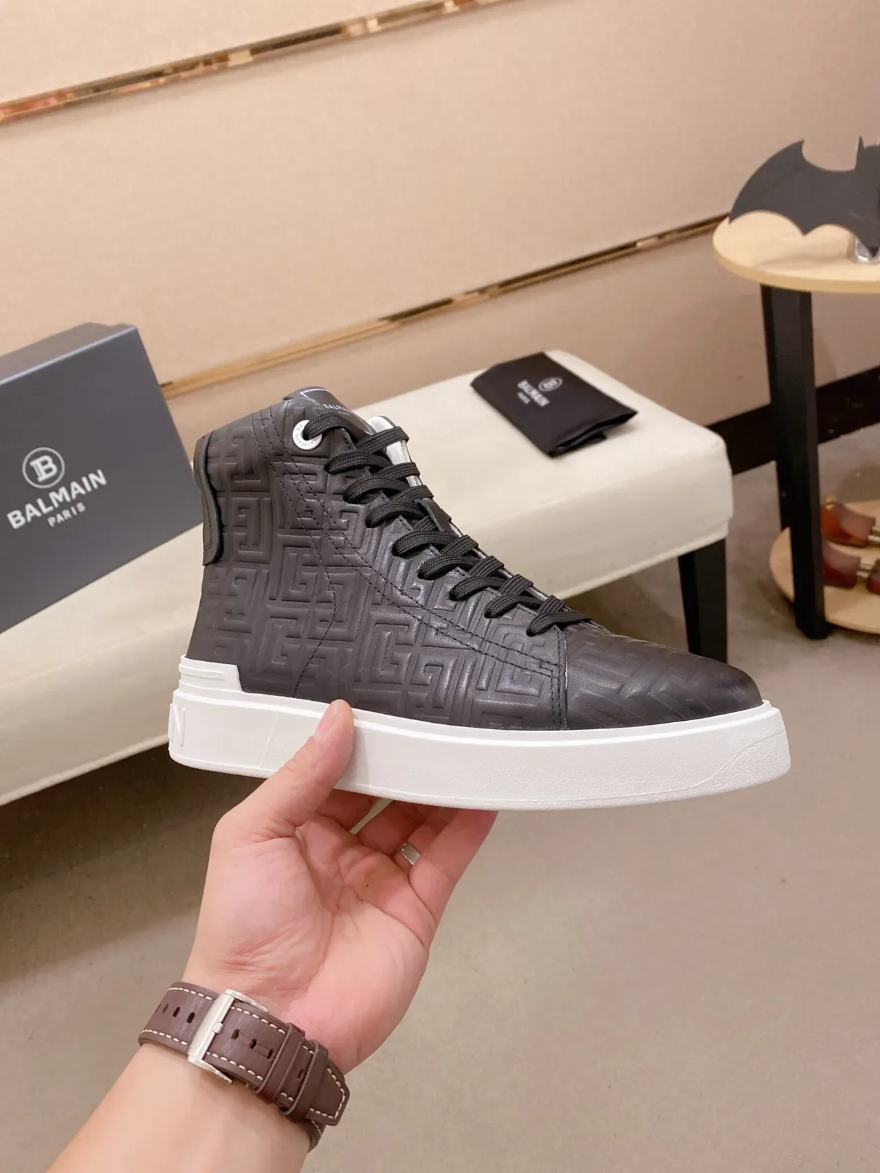 Balmain B-Court Black Embossed Monogram Lifestyle Sneakers 3