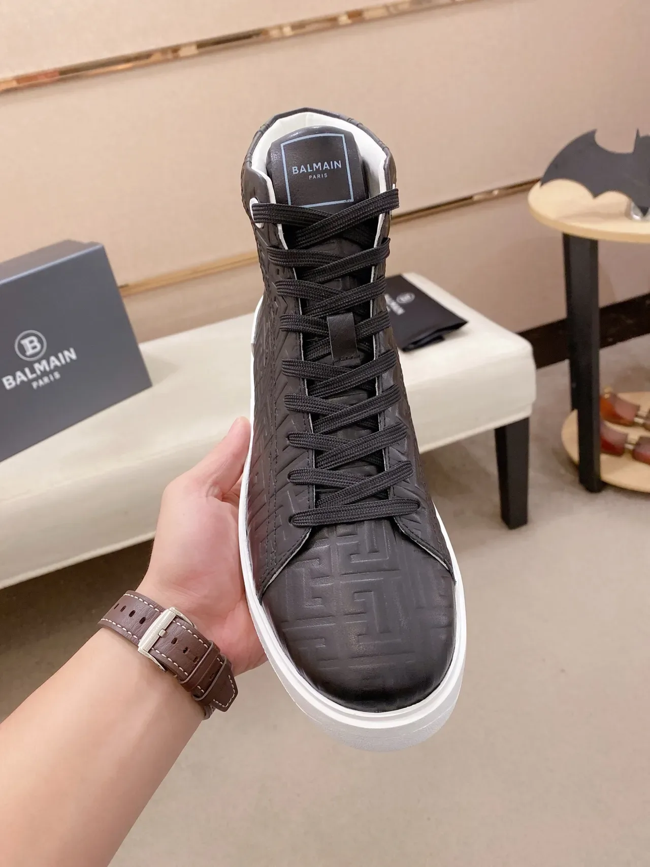 Balmain B-Court Black Embossed Monogram Lifestyle Sneakers 4