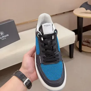 Balmain B-Court Blue Mesh and Black Leather Lifestyle Sneakers