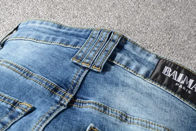 Balmain Moto-Panelled Distressed Blue Jeans 3