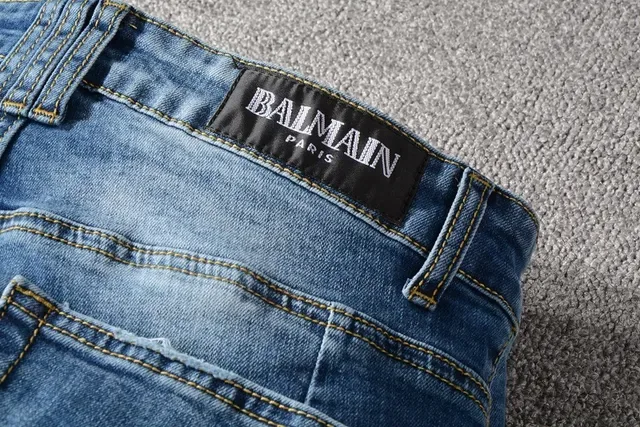 Balmain Moto-Panelled Distressed Blue Jeans 4