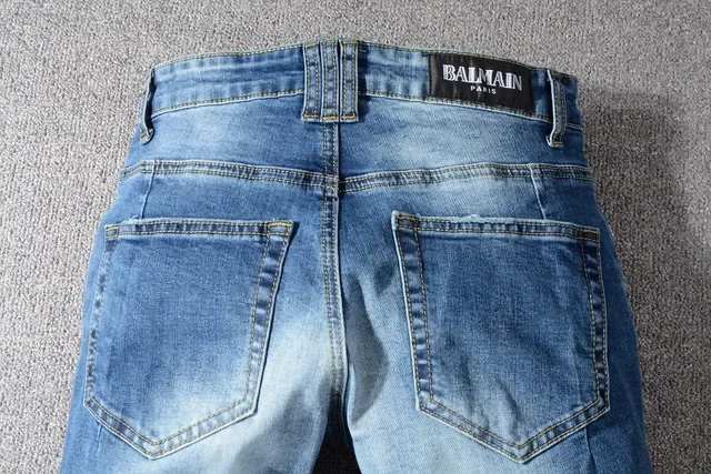 Balmain Moto-Panelled Distressed Blue Jeans 6