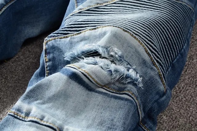 Balmain Moto-Panelled Distressed Blue Jeans 9