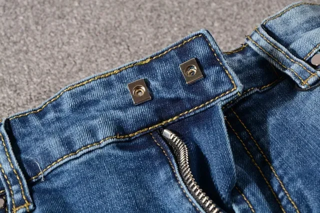 Balmain Moto-Panelled Distressed Blue Jeans 11