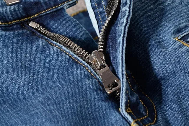 Balmain Moto-Panelled Distressed Blue Jeans 12