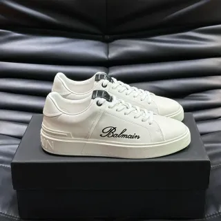 Balmain White Black Leather Upper Cursive Logo Lifestyle Sneakers