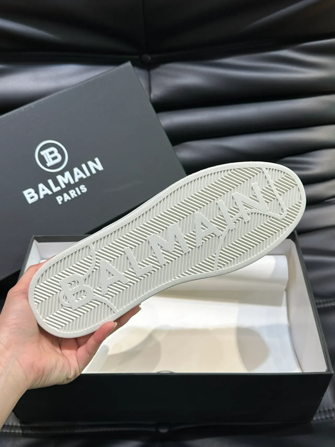 Balmain White Black Leather Upper Cursive Logo Lifestyle Sneakers 2
