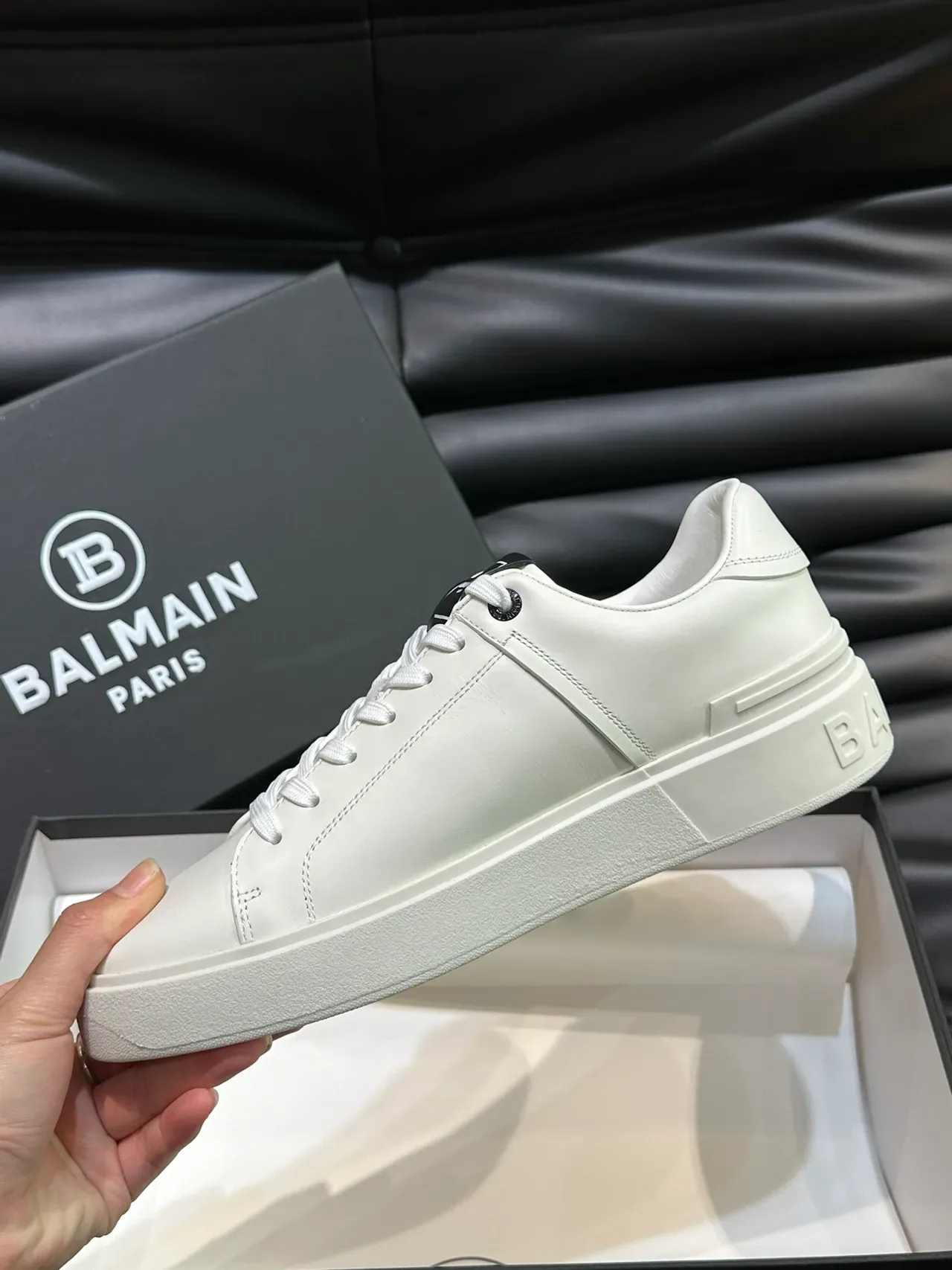 Balmain White Black Leather Upper Cursive Logo Lifestyle Sneakers 3