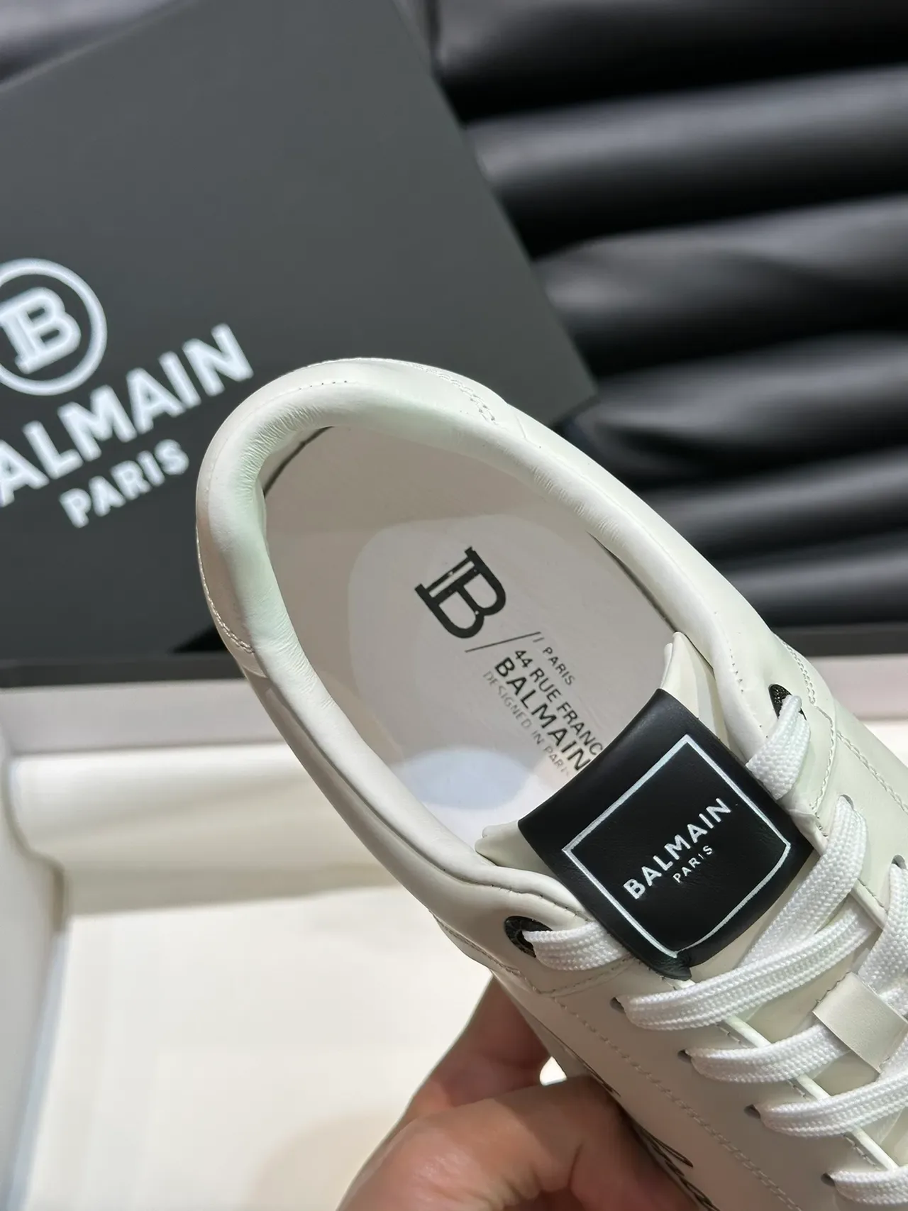 Balmain White Black Leather Upper Cursive Logo Lifestyle Sneakers 4