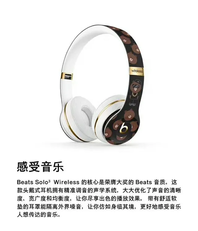 Beats Black White Oversized Circular Earcups Custom Bear-Pattern Earcup Faceplate Over-ear Headphones 2