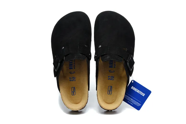 Birkenstock Noir Brun Daim Supérieur Sangle unique Boucle Fermeture Sabot 2