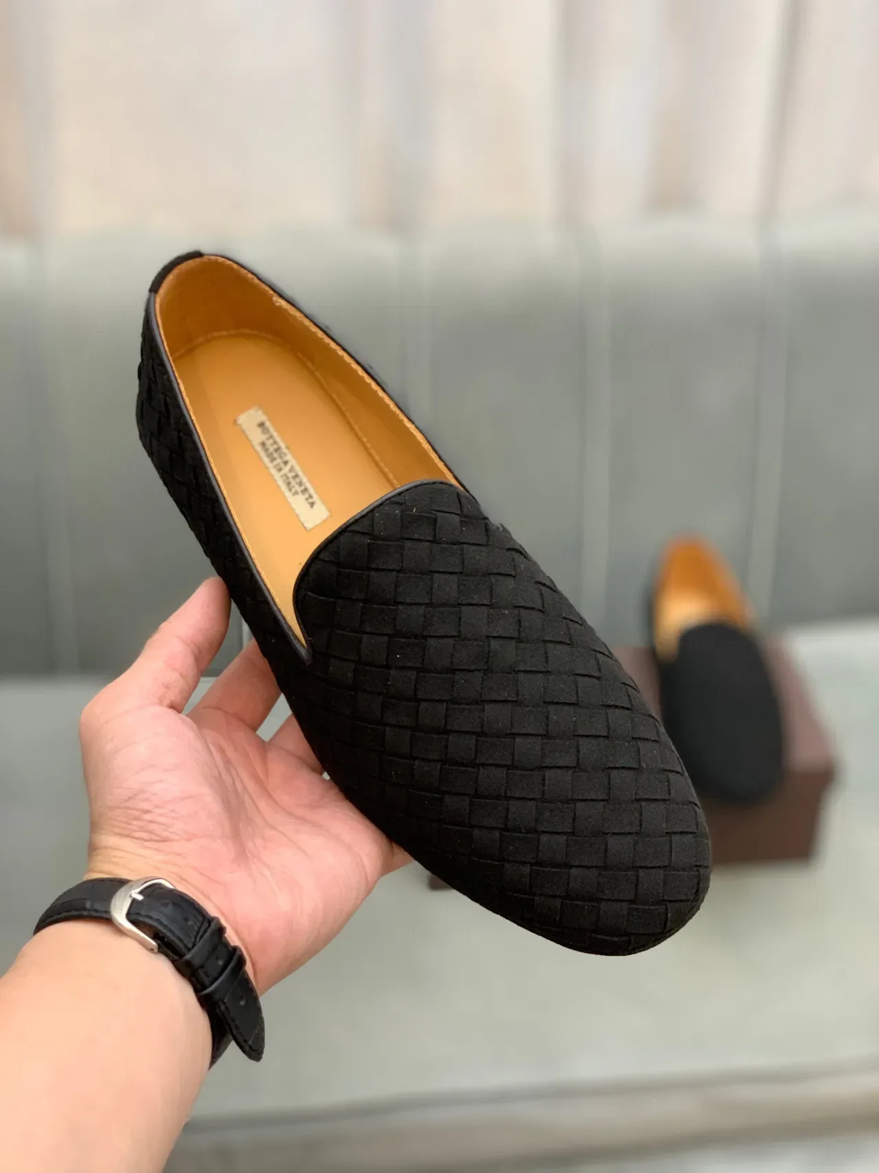Bottega Veneta Andiamo Black Beige Woven Intrecciato Leather Slip-On Loafer 5