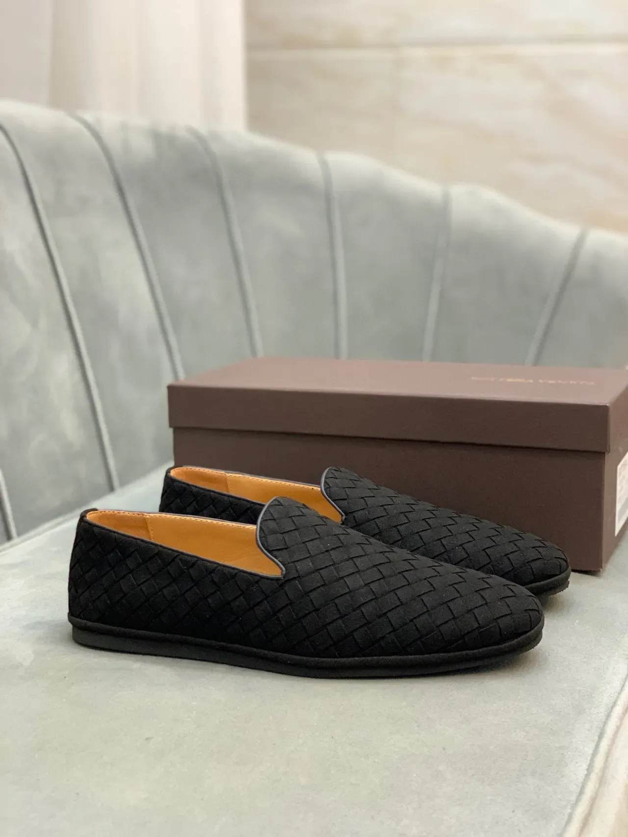 Bottega Veneta Andiamo Black Beige Woven Intrecciato Leather Slip-On Loafer 8