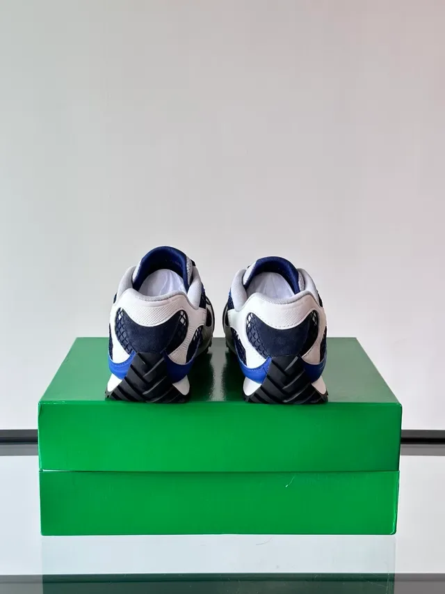 Bottega Veneta Andiamo Navy White Mesh-Suede Hybrid Upper Layered Synthetic Overlays Lifestyle Sneakers 3