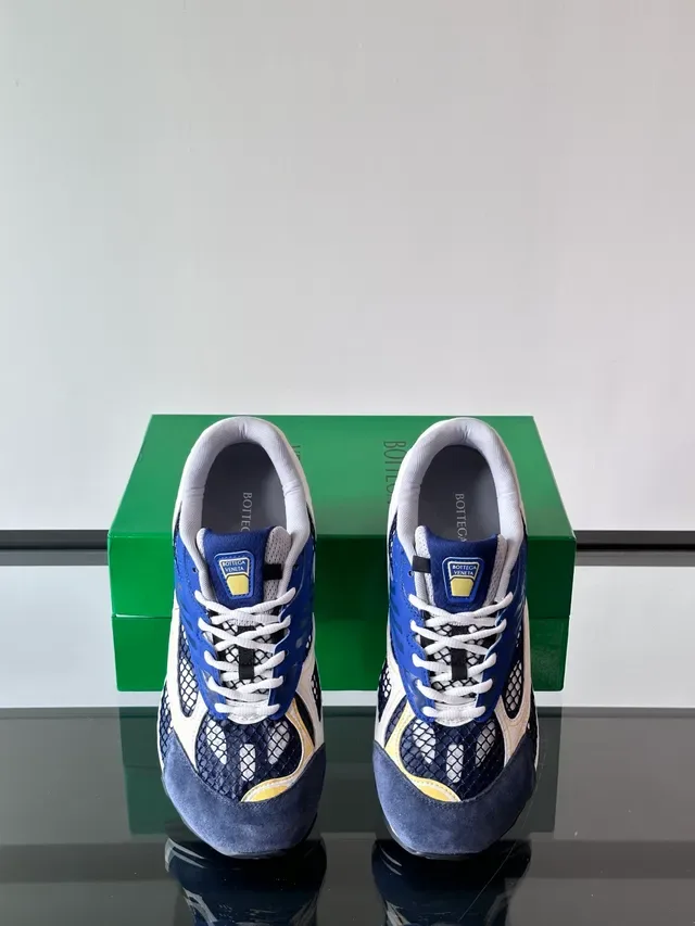 Bottega Veneta Andiamo Navy White Mesh-Suede Hybrid Upper Layered Synthetic Overlays Lifestyle Sneakers 4