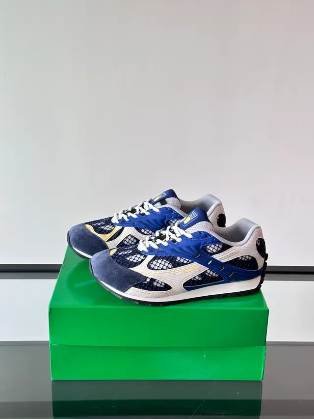 Bottega Veneta Andiamo Navy White Mesh-Suede Hybrid Upper Layered Synthetic Overlays Lifestyle Sneakers 5