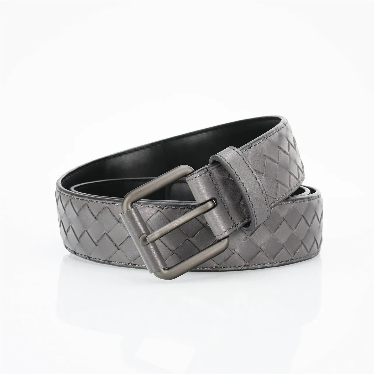 Bottega Veneta Cassette Intrecciato Ceinture en cuir gris 4