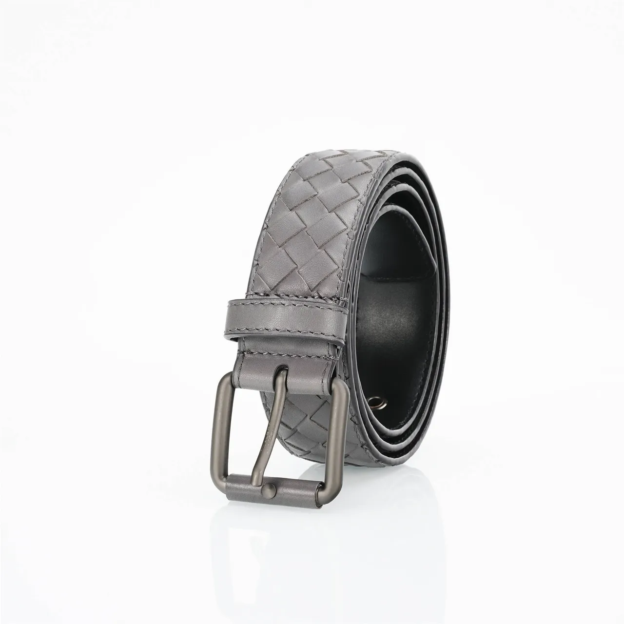Bottega Veneta Cassette Intrecciato Ceinture en cuir gris 7