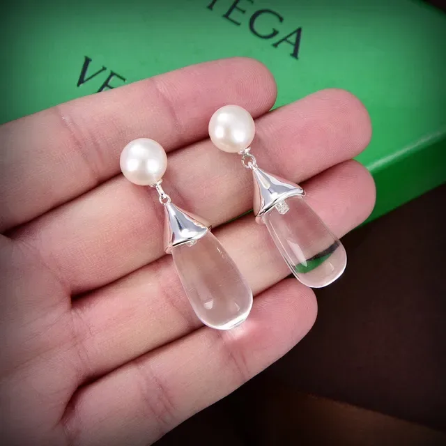 Bottega Veneta Transparent Teardrop and Pearl Drop Earrings 3