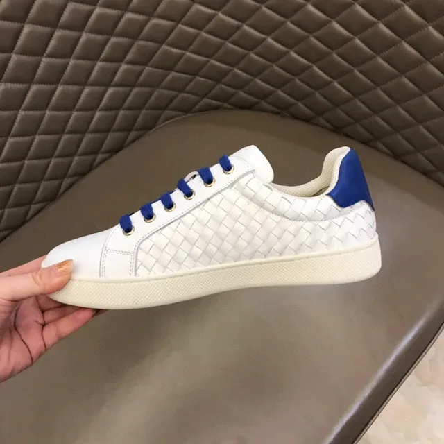 Bottega Veneta Blanc Bleu Intrecciato Cuir Tressé Patch Logo Circulaire Sneakers Lifestyle 4