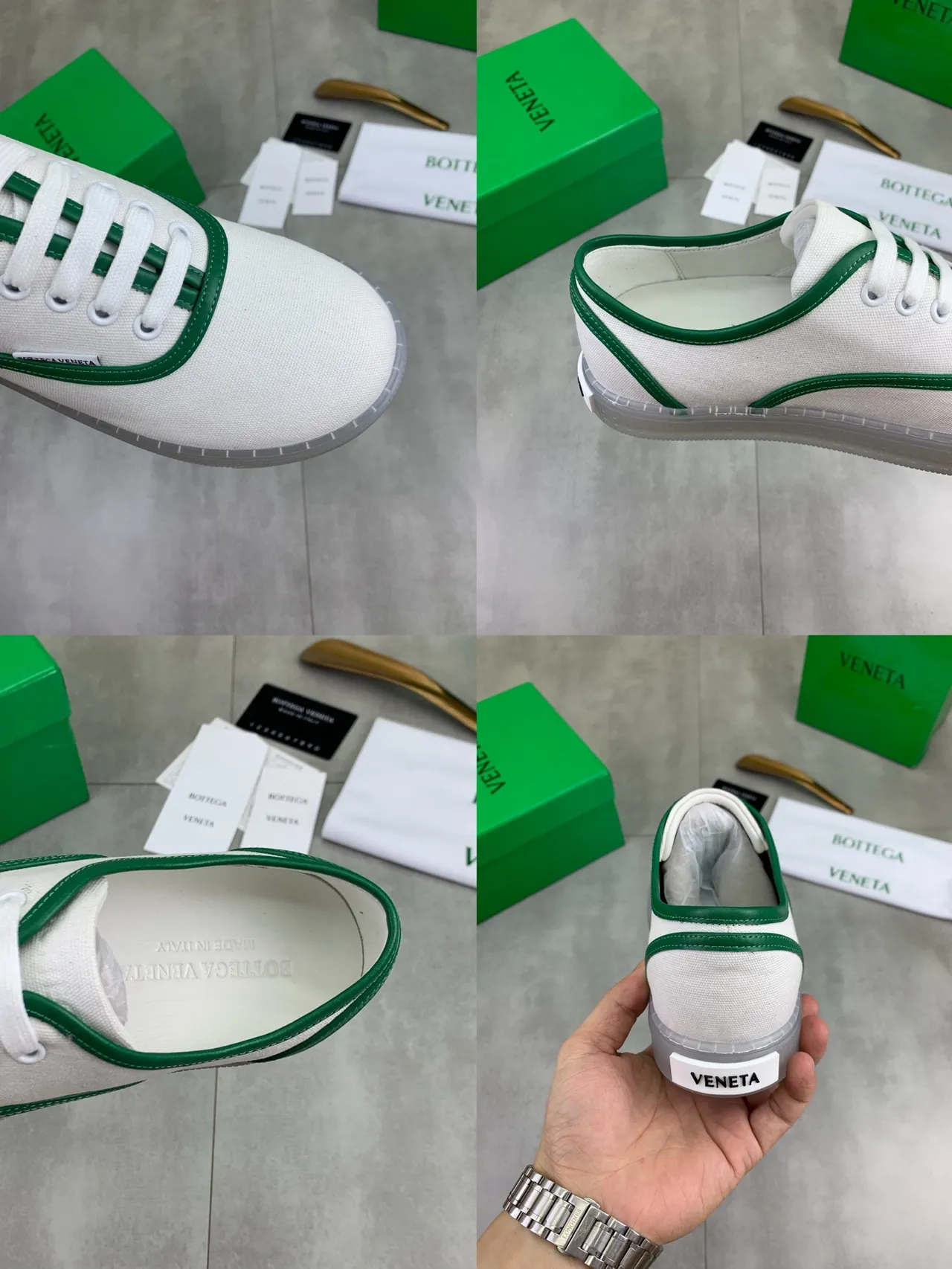 Bottega Veneta Chaussures en toile blanc et vert avec piping de contraste 3