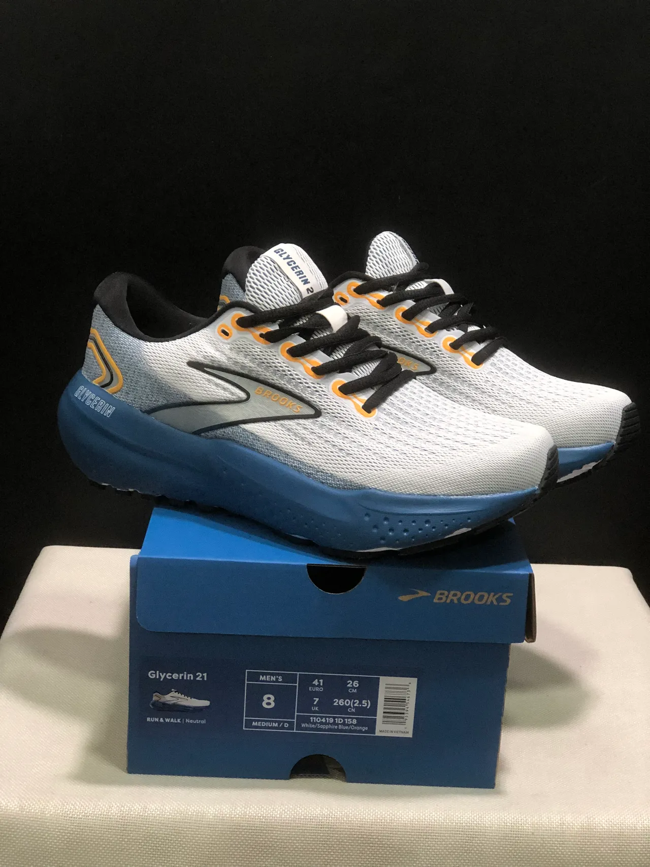 Brooks Glycerin White Blue Black Orange Running Shoes 2
