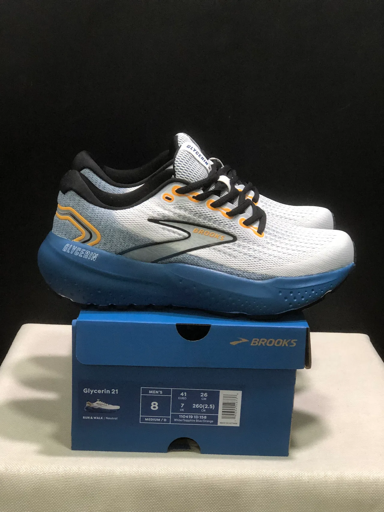 Brooks Glycerin White Blue Black Orange Running Shoes 3