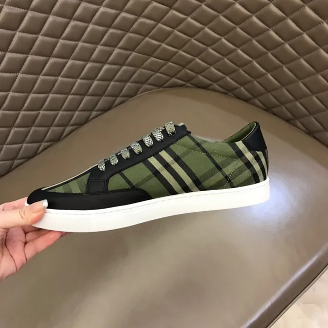 Burberry Chaussures Lifestyle Vert Armée Noir Maison Check Toile Haut Cuir Bout Doigt 3