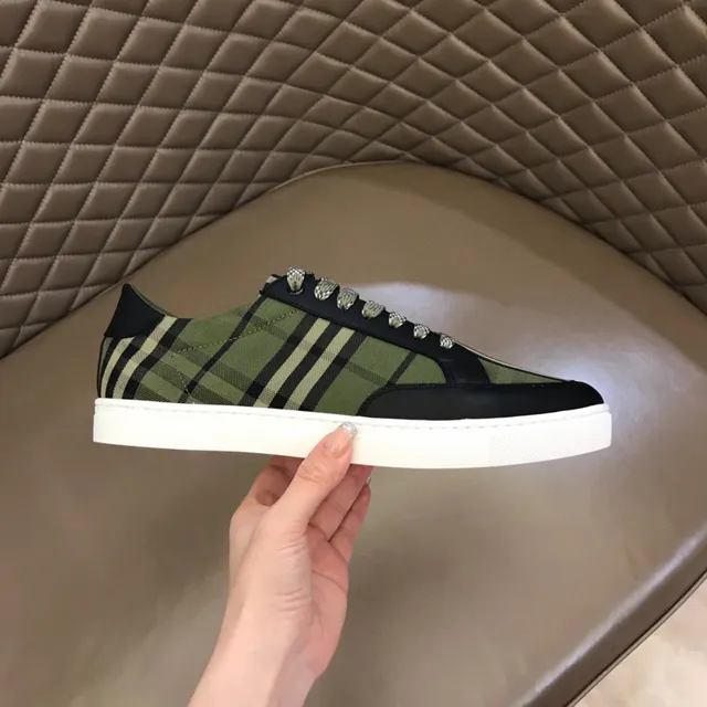Burberry Chaussures Lifestyle Vert Armée Noir Maison Check Toile Haut Cuir Bout Doigt 4