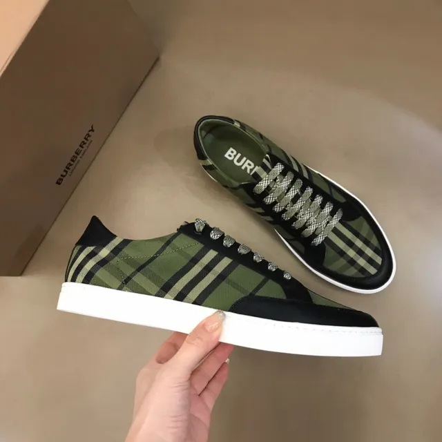 Burberry Chaussures Lifestyle Vert Armée Noir Maison Check Toile Haut Cuir Bout Doigt 5