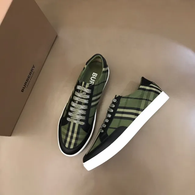 Burberry Chaussures Lifestyle Vert Armée Noir Maison Check Toile Haut Cuir Bout Doigt 6