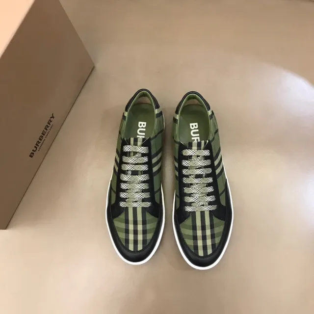 Burberry Chaussures Lifestyle Vert Armée Noir Maison Check Toile Haut Cuir Bout Doigt 8