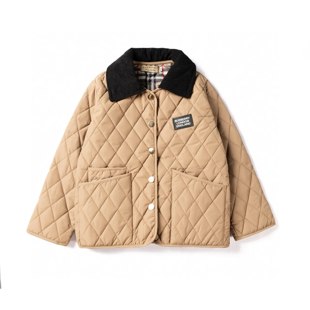 Burberry Beige Black Quilted Diamond-Stitch Corduroy Collar Jacket 2