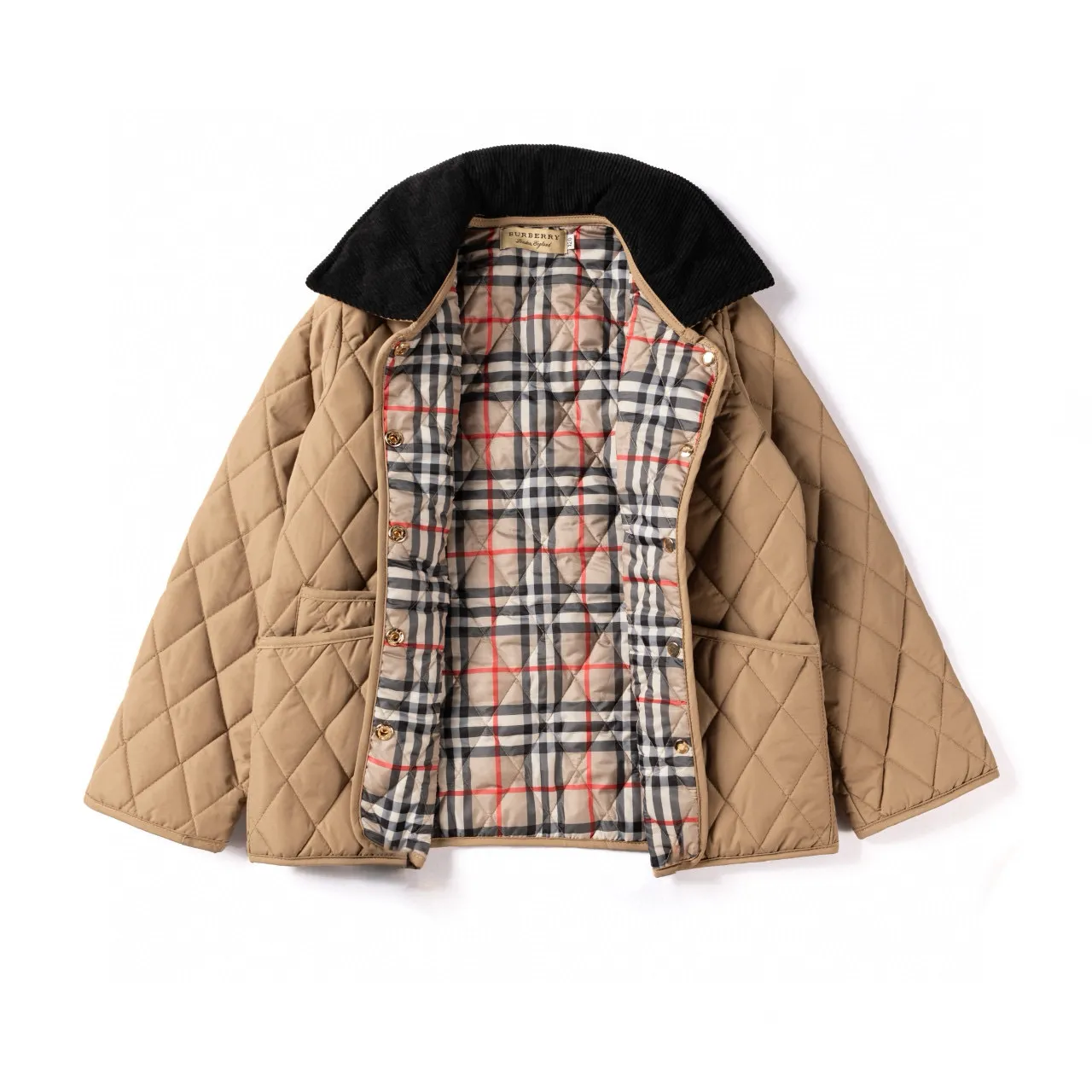 Burberry Beige Black Quilted Diamond-Stitch Corduroy Collar Jacket 4
