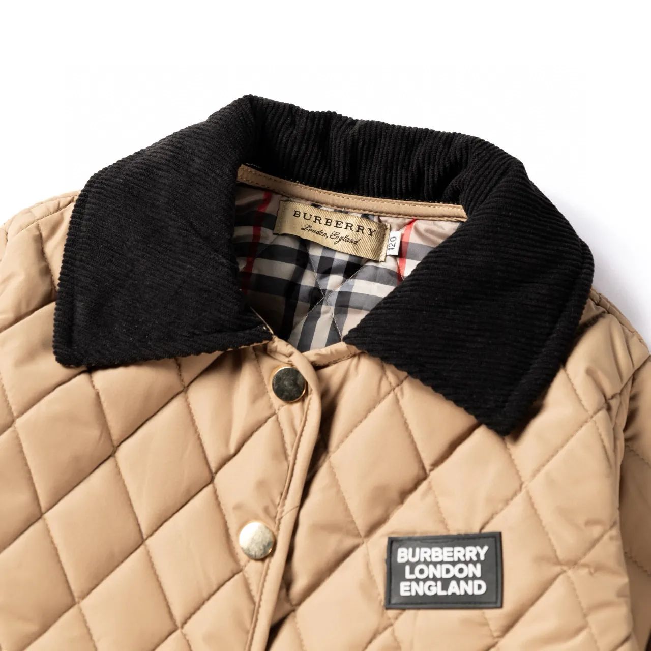 Burberry Beige Black Quilted Diamond-Stitch Corduroy Collar Jacket 5