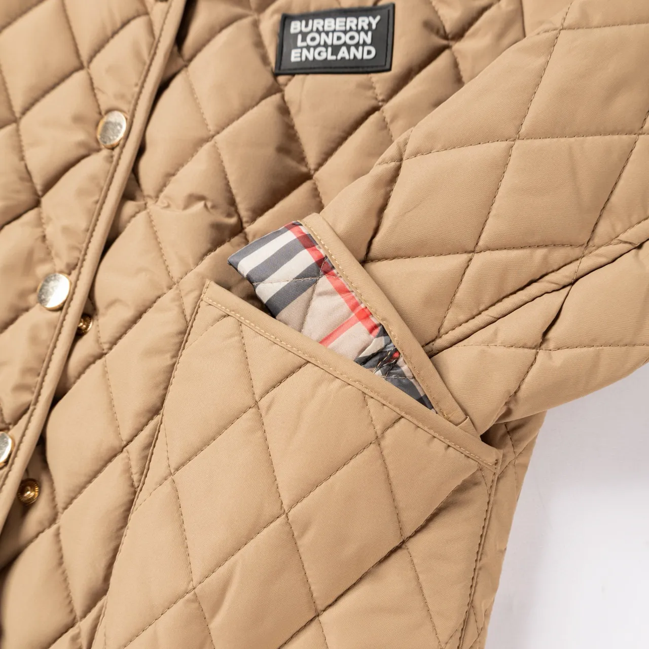 Burberry Beige Black Quilted Diamond-Stitch Corduroy Collar Jacket 9