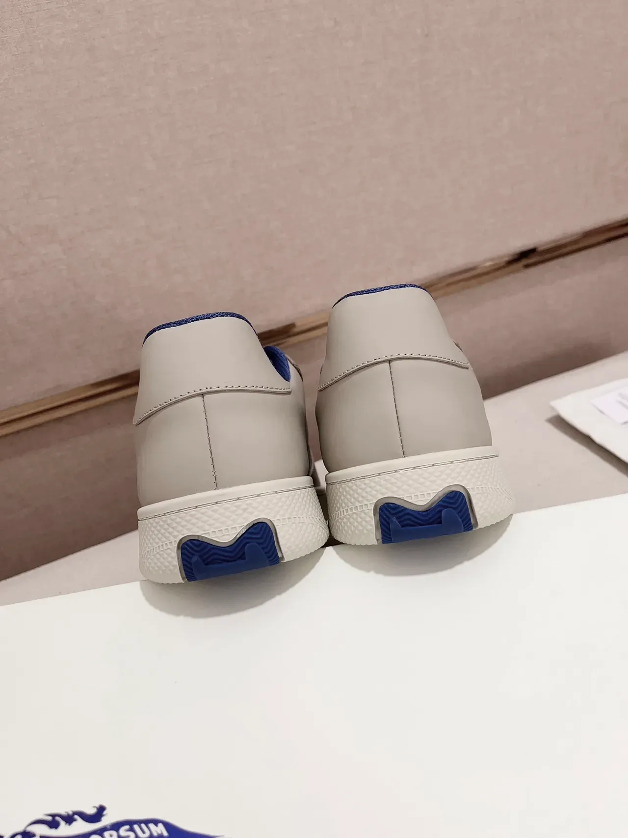Burberry Beige Blue Low-Top Check-Paneled Lifestyle Sneakers 3