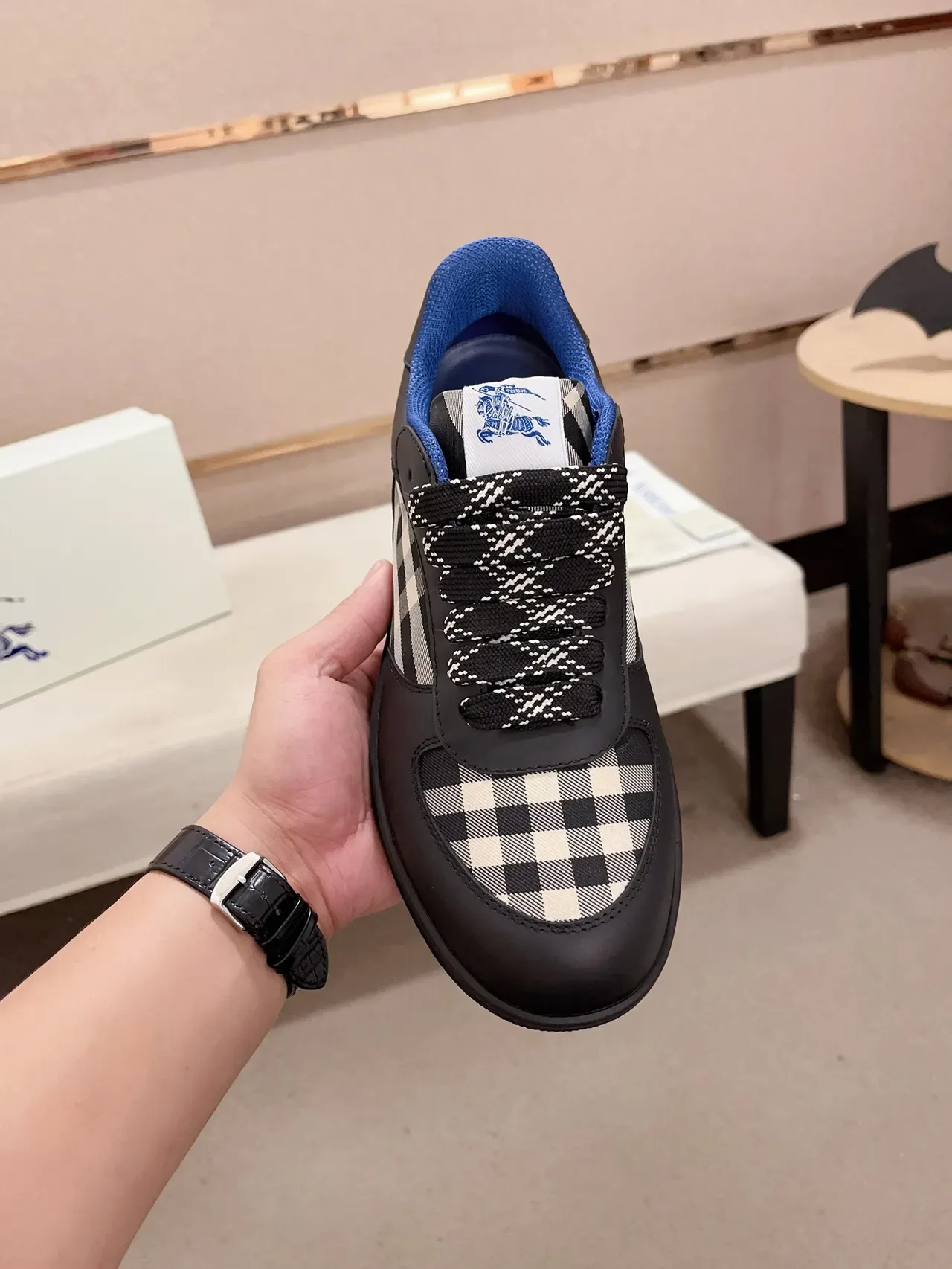 Burberry Black Beige Low-Top House Check Panel Lifestyle Sneakers 6