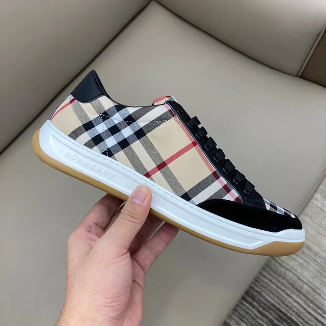 Burberry Preto Bege Tênis Lifestyle Low Top com Parte Superior de Tecido Plaid 5