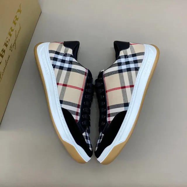 Burberry Preto Bege Tênis Lifestyle Low Top com Parte Superior de Tecido Plaid 6