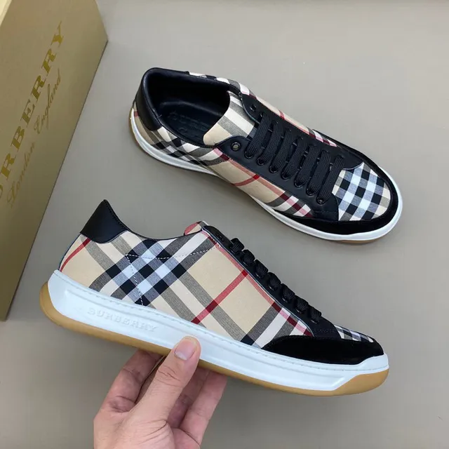 Burberry Preto Bege Tênis Lifestyle Low Top com Parte Superior de Tecido Plaid 7