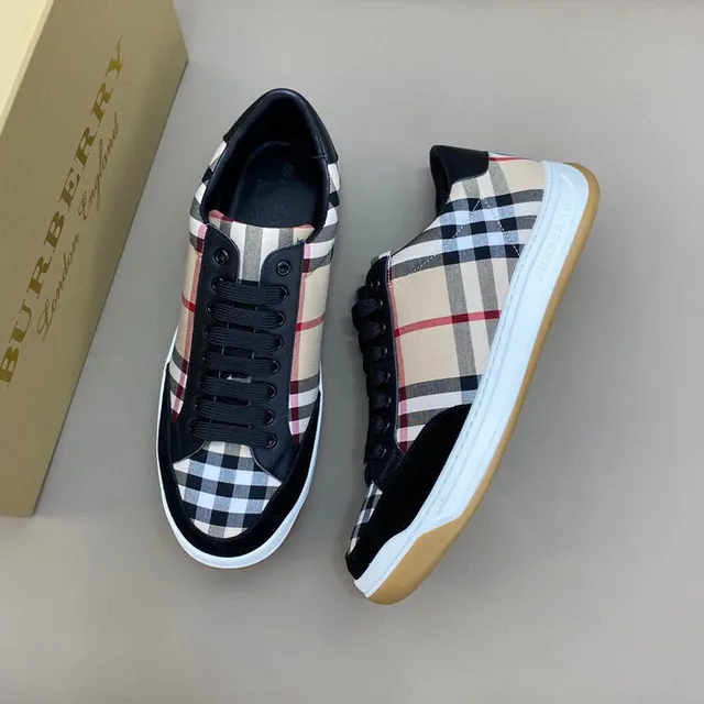 Burberry Preto Bege Tênis Lifestyle Low Top com Parte Superior de Tecido Plaid 8