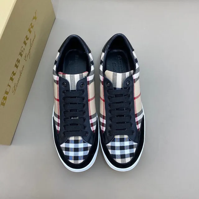 Burberry Preto Bege Tênis Lifestyle Low Top com Parte Superior de Tecido Plaid 9