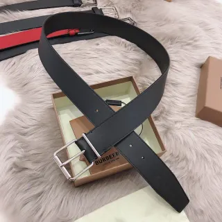 Burberry Black Red Smooth Full-Grain Rectangular Silver-Tone Buckle Leather Belt