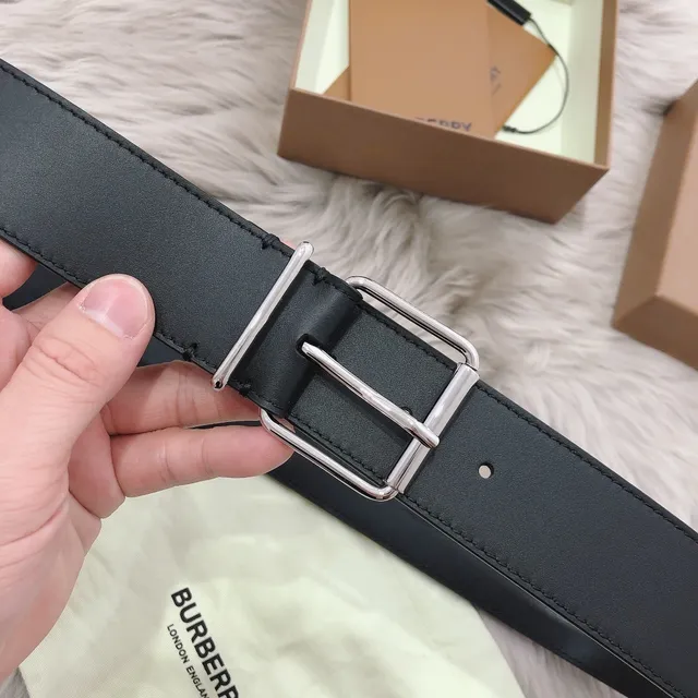 Burberry Black Red Smooth Full-Grain Rectangular Silver-Tone Buckle Leather Belt 3
