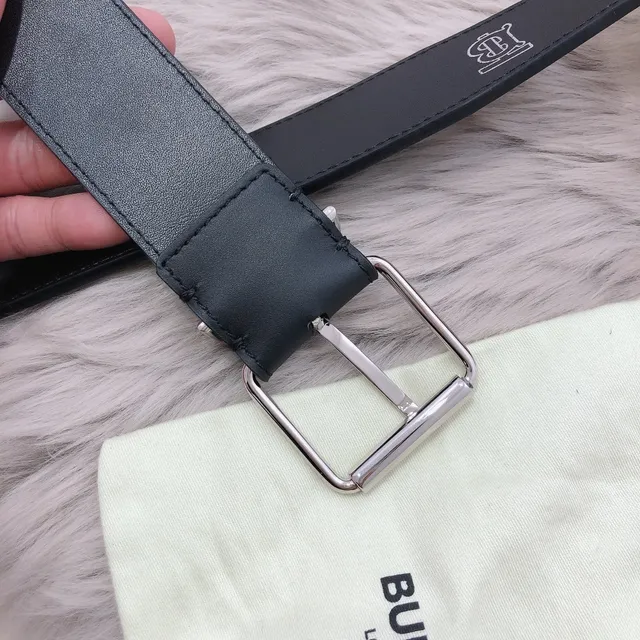Burberry Black Red Smooth Full-Grain Rectangular Silver-Tone Buckle Leather Belt 6