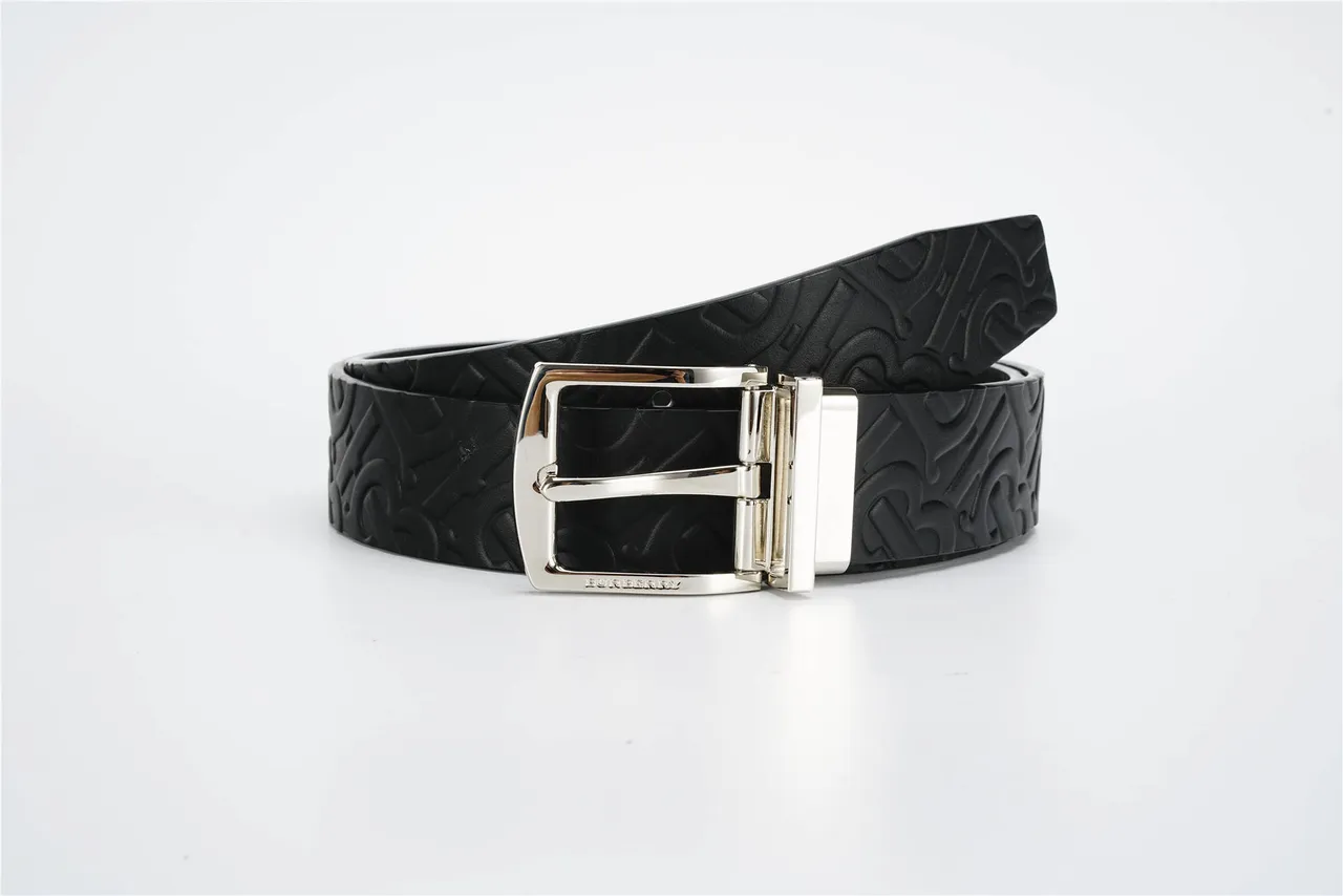 Burberry Noir Argent Monogramme Embossé Boucle Réversible Ceinture en Cuir 4