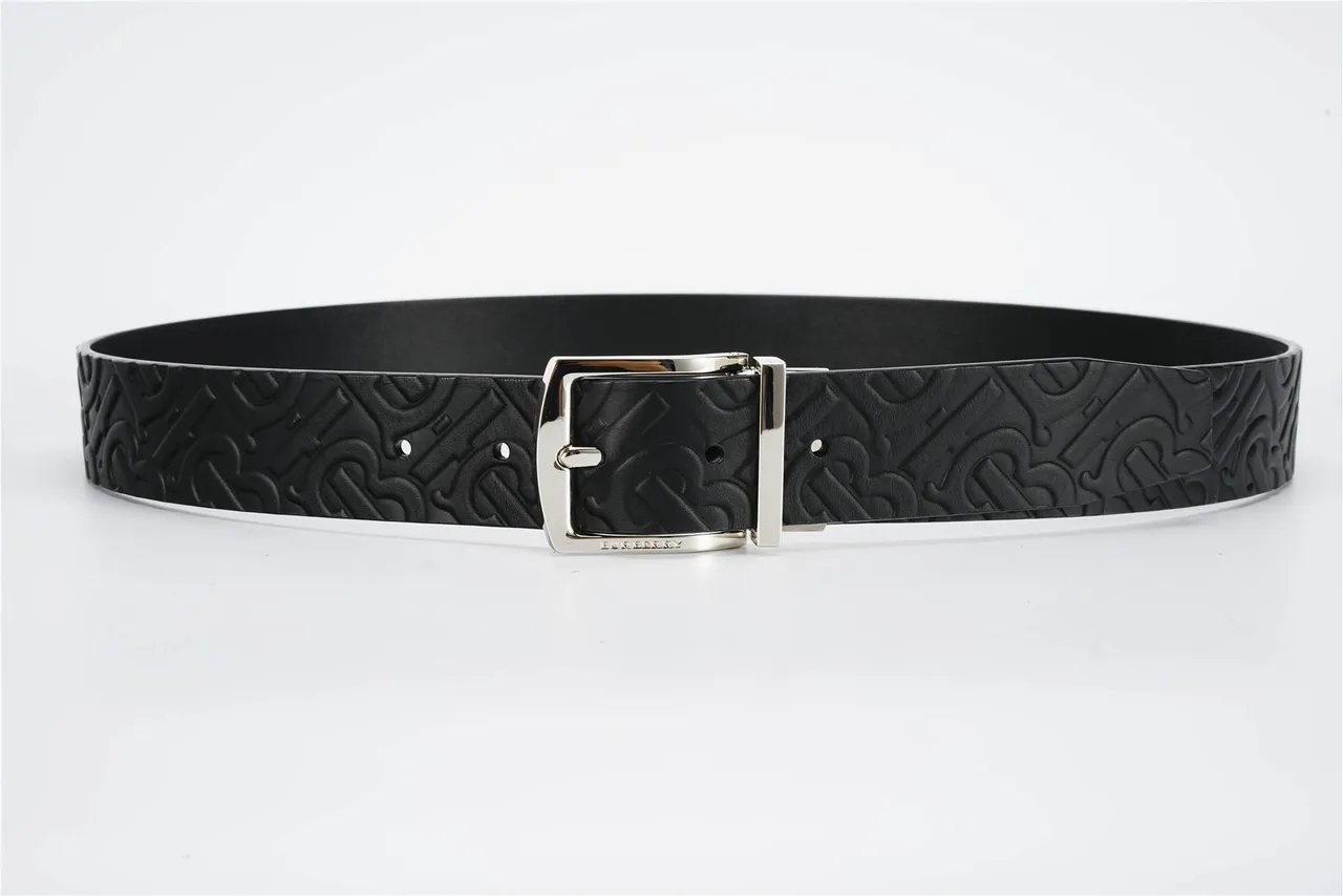 Burberry Noir Argent Monogramme Embossé Boucle Réversible Ceinture en Cuir 8