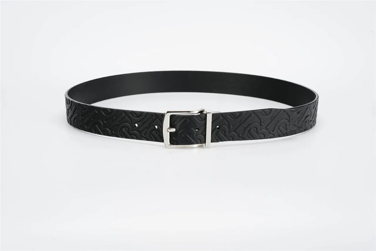 Burberry Noir Argent Monogramme Embossé Boucle Réversible Ceinture en Cuir 9